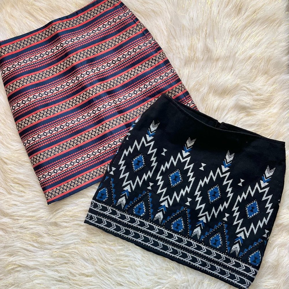 Ann Taylor Jacquard Skirt & H&M Embroidered Skirt
